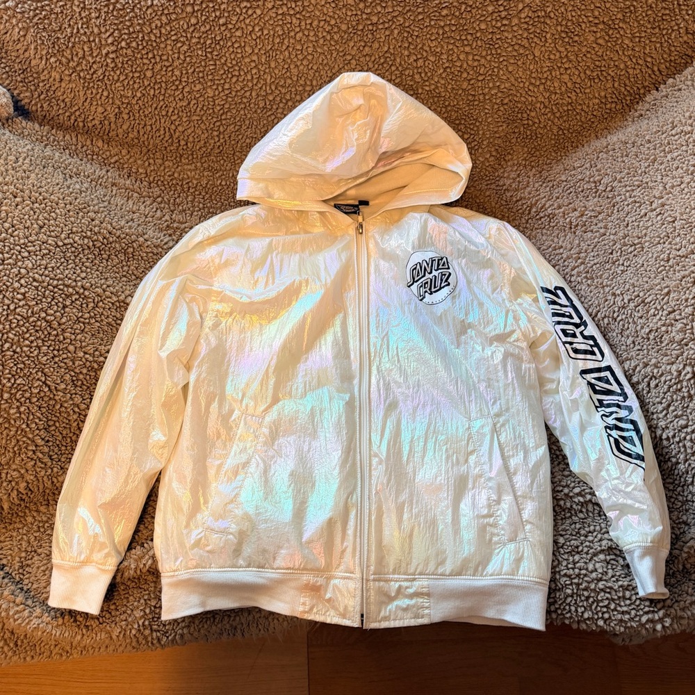 Santa Cruz Skateboards Kids Iridescent White Hooded Puffer Jacket